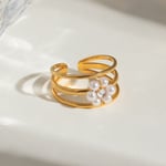 Gold color / One size / 1 Piece Romantic Series Sweet Flower Stainless Steel  Gold Color Artificial Pearl Women's Adjustable Rings Picture2